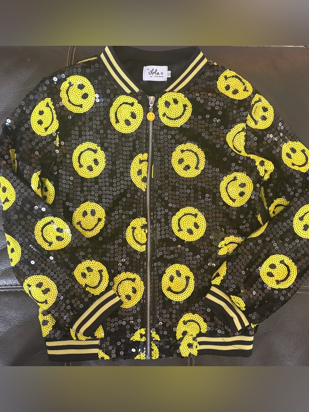Lola + The Boys Sequin Smiley Face Bomber Jacket New Without Tags Sz 12